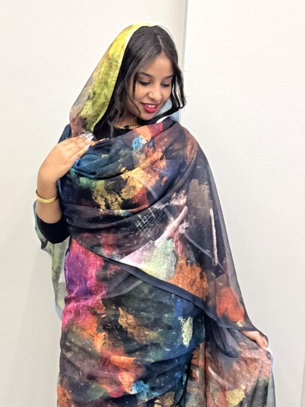 Black/ Coloured Pattern Full Width Voile