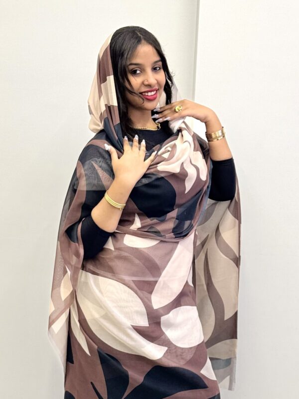 Chocolate/Cream Pattern Full Width Voile