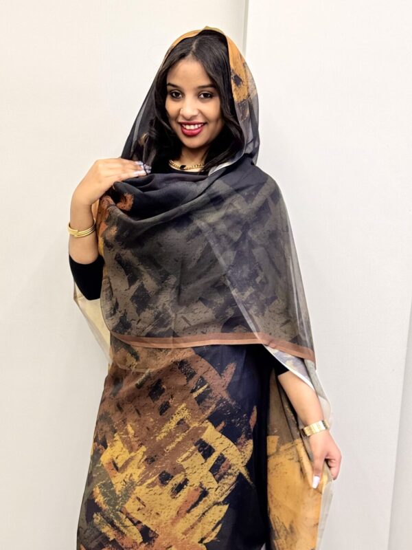 Black/Goldenrod Pattern Full Width Voile