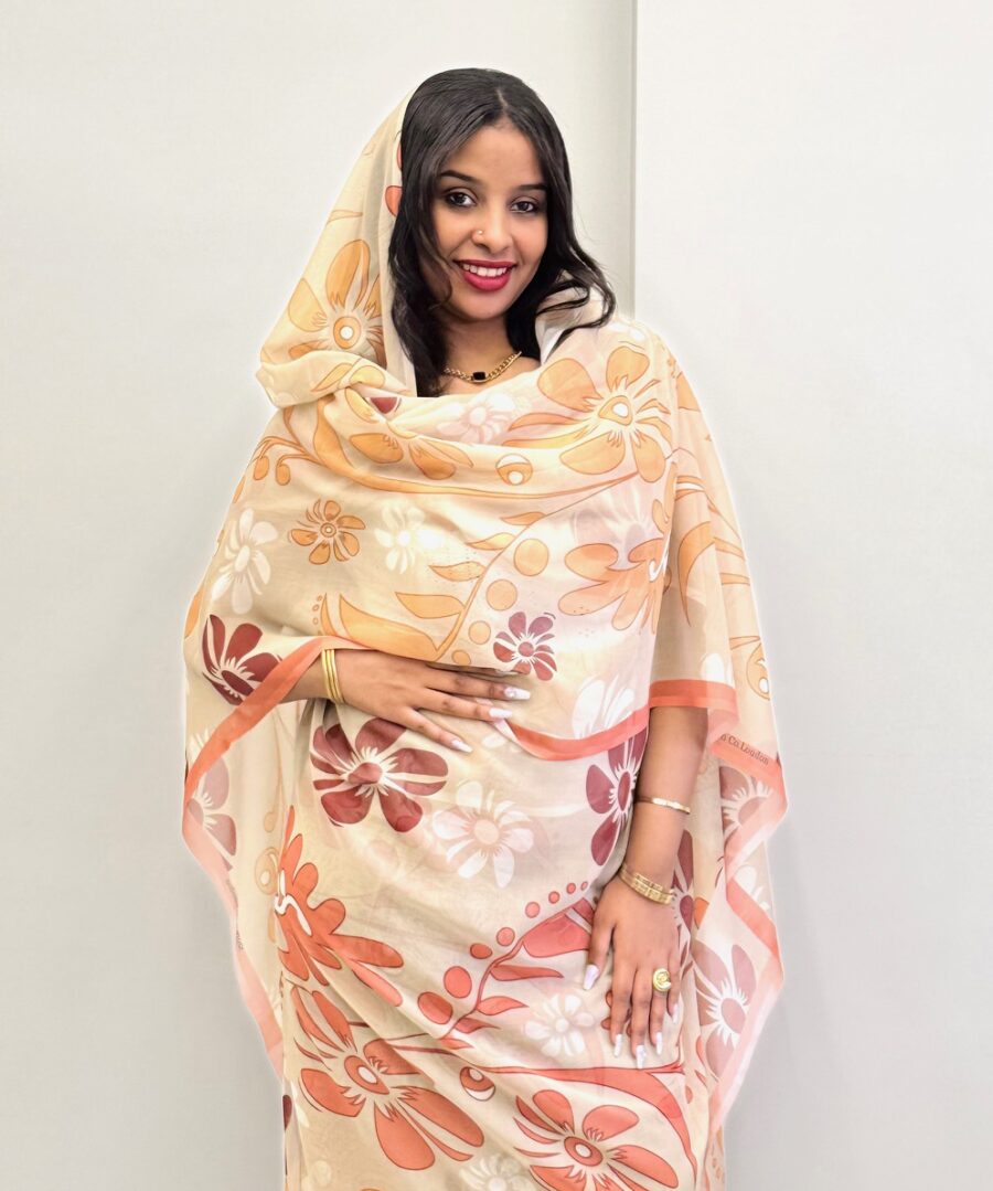 Peach Floral Full Width Voile