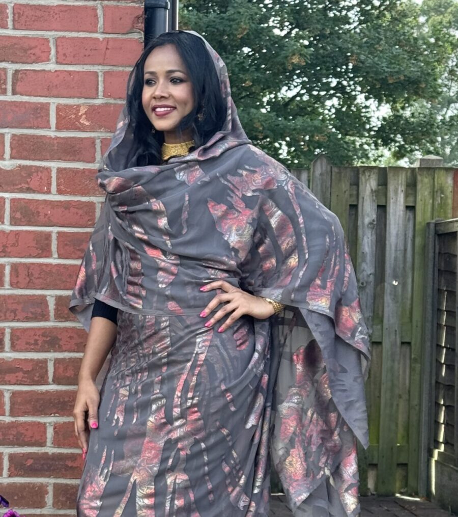 Dark Grey Pattern Sparkle Half Width Silk