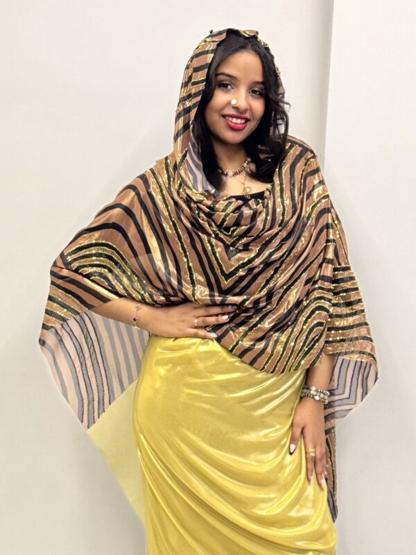 Black/Mustered Sparkle Hand made Half Width Lame