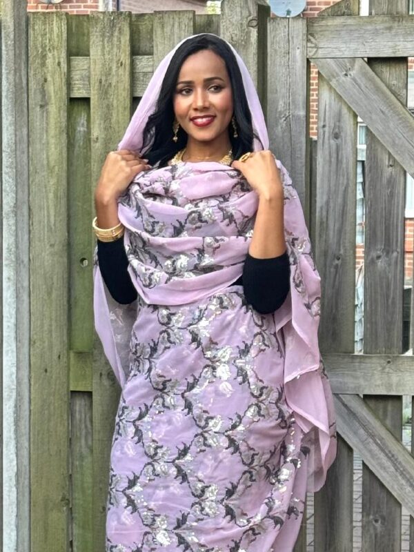 Light Purple Pattern Sparkle Half Width Chiffon