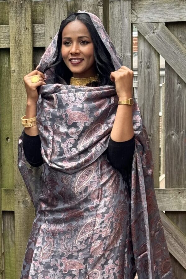 Grey Pattern Half Width Jacquard Silk