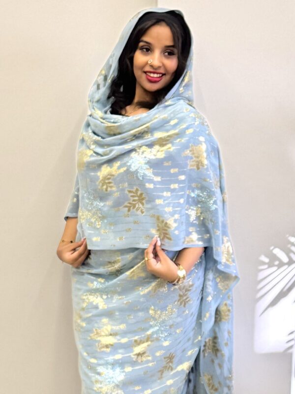 Light Blue Floral Sparkle Half Width Silk