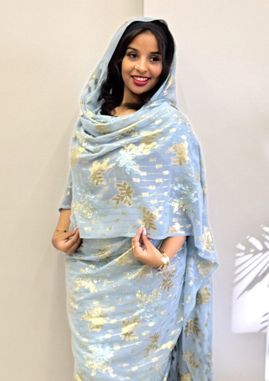 Light Blue Floral Sparkle Half Width Silk