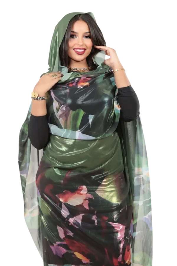 Olive Floral Sparkle Half Width Lame