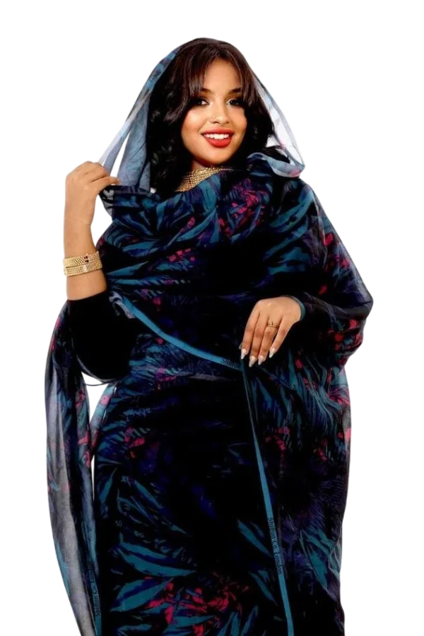 Navy Blue Pattern Full Width Voile