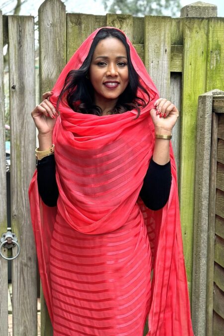 Red Half Width Georgette.