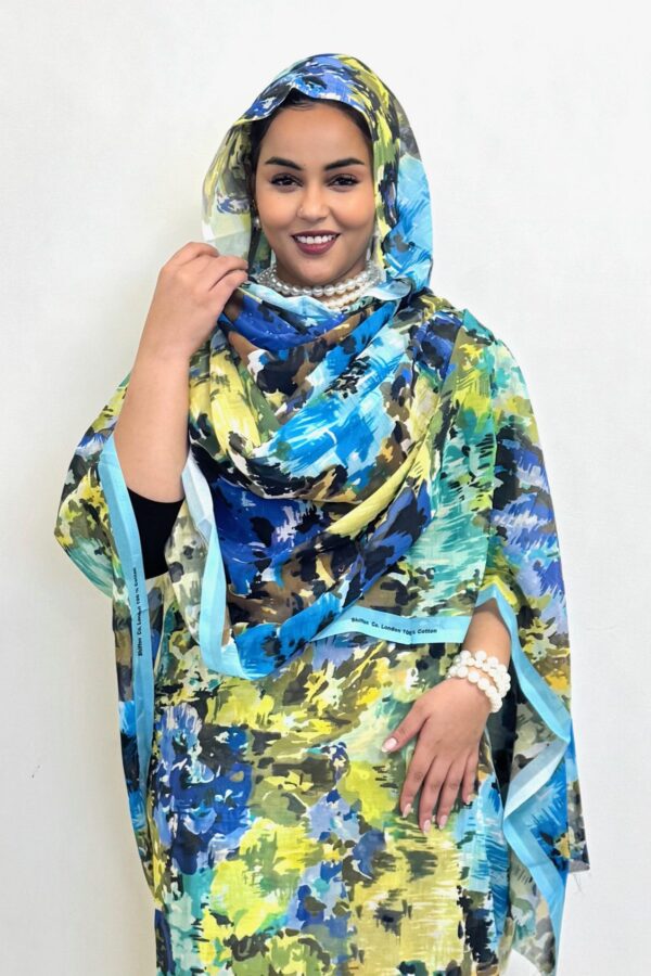 Yellow/Blue Pattern Full Width Swiss Voile