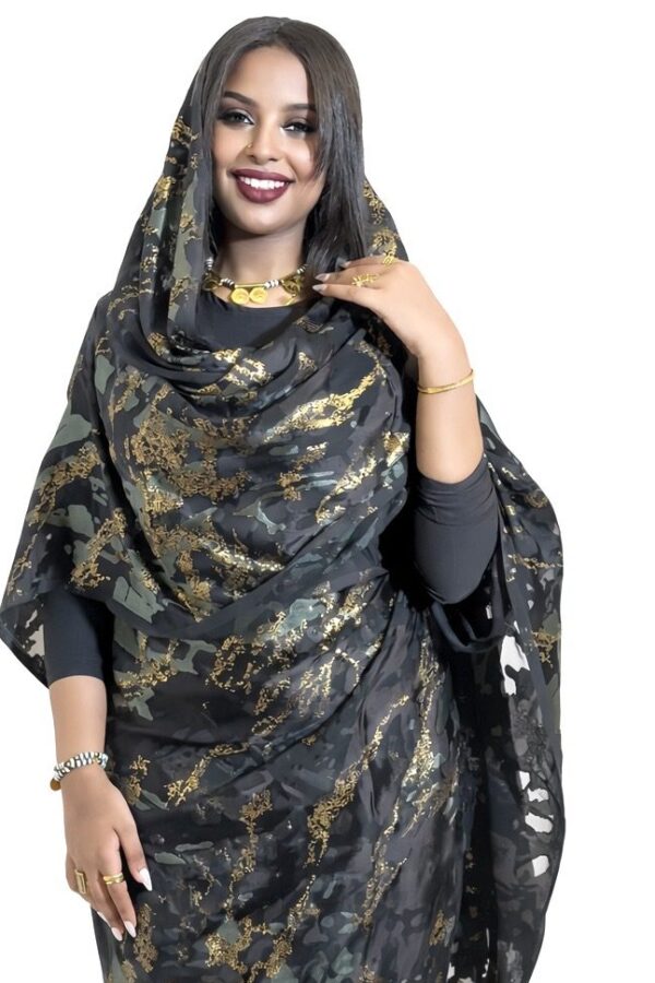 Black Pattern Half Width Foil Jacquard Silk