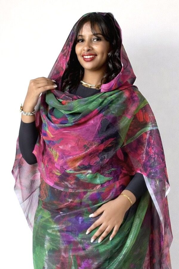 Green Pattern Sparkle Half Width Silk