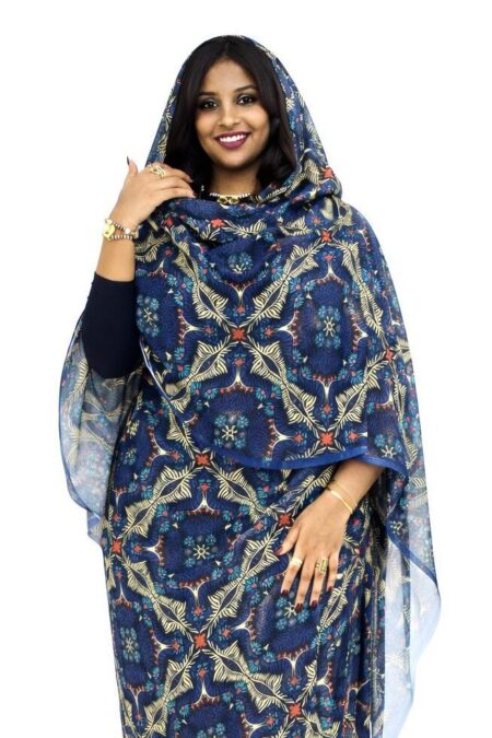 Navy Blue Floral Half Width Voile