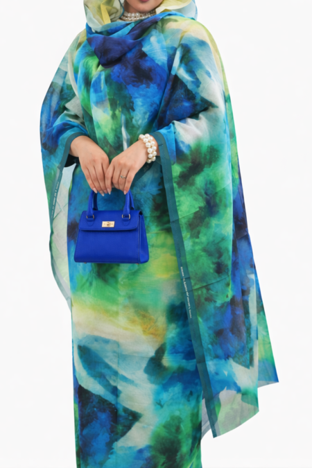 Turquoise/Blue Pattern Full Width Swiss Voile