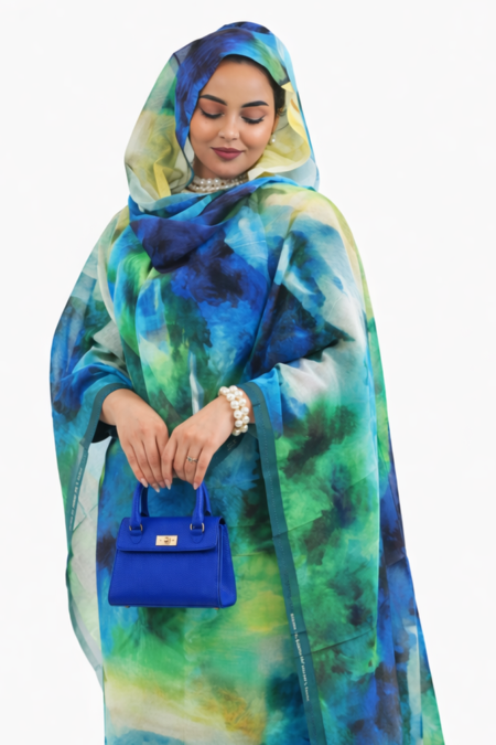 Turquoise/Blue Pattern Full Width Swiss Voile