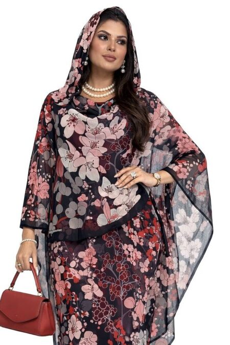 Charcoal Floral Full Width Voile