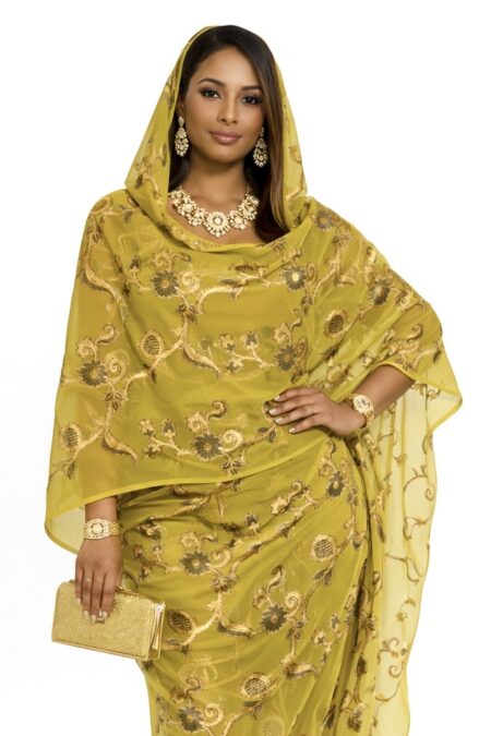 Acid Green Floral Sparkle Half Width Silk