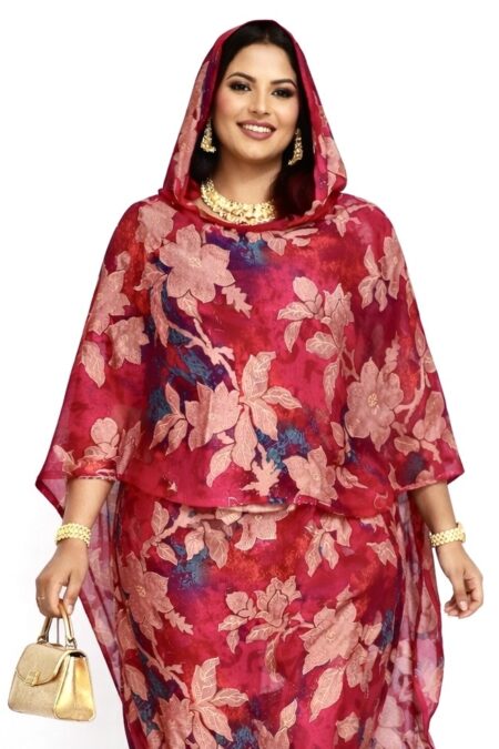 Pink/Orange Floral Sparkle Half Width Silk