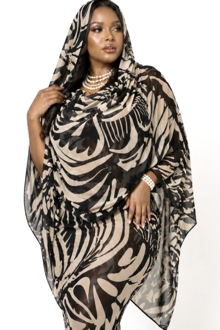 Black/Beige Pattern Full Width Voile