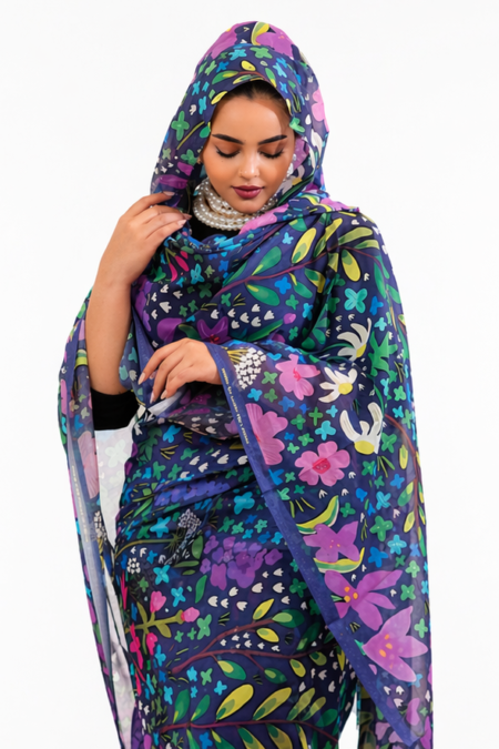 Navy Floral Full Width Swiss Voile