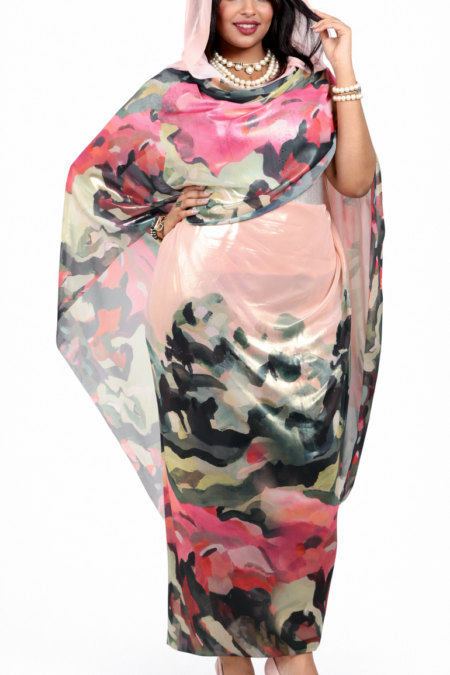 Light Peach Floral Sparkle Half Width Lame