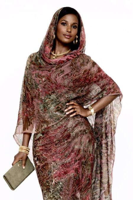 Nude/Melon Pattern Sparkle Half Width Pressed Velvet Silk