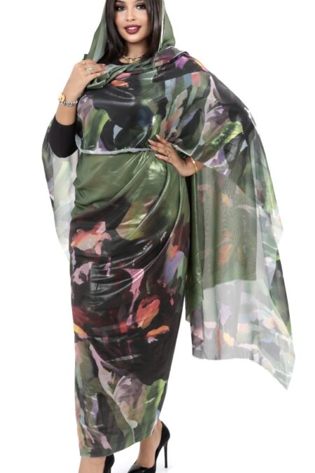 Olive Floral Sparkle Half Width Lame