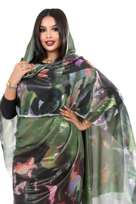 Olive Floral Sparkle Half Width Lame