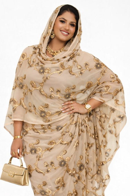 Gold Floral Sparkle Half Width Pure Silk