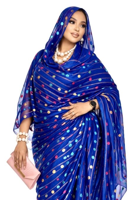 Medium Blue Pattern Sparkle Half Width Pure Silk