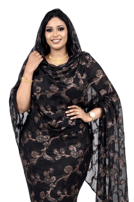 Black Floral Sparkle Half Width Silk