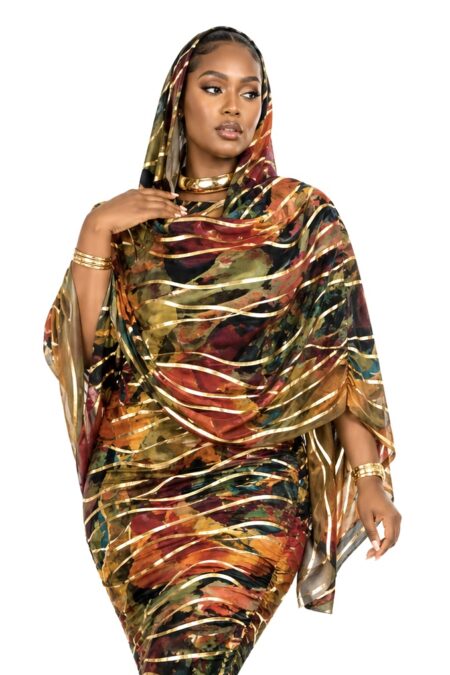 Olive/Brick Full Width Swiss Voile Foil