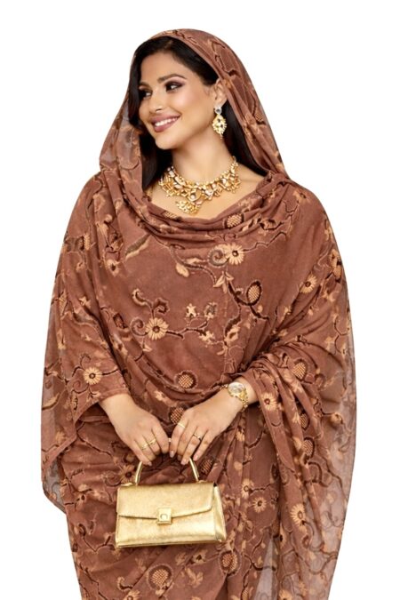 Brown Floral Sparkle Half Width Silk