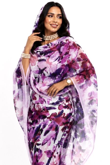 White Aubergine Leaves Half Width Voile