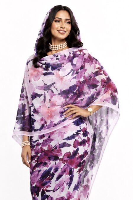 White Aubergine Leaves Half Width Voile