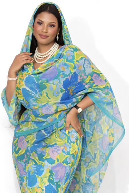 Blue Floral Half Width Voile