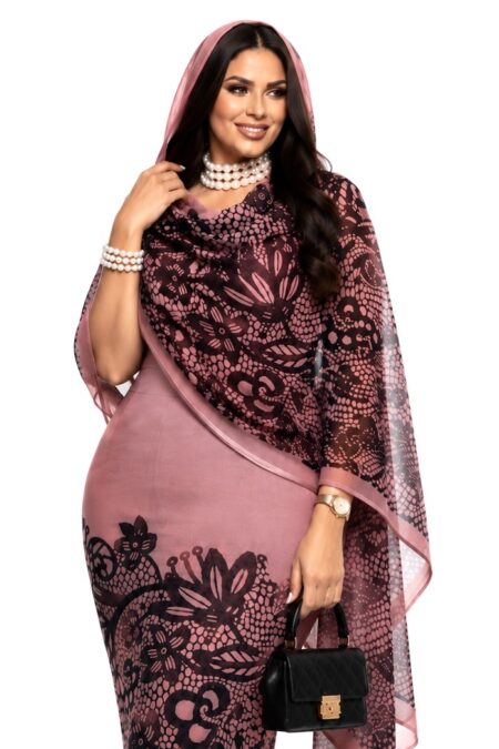 Nude/Black Pattern Half Width Voile