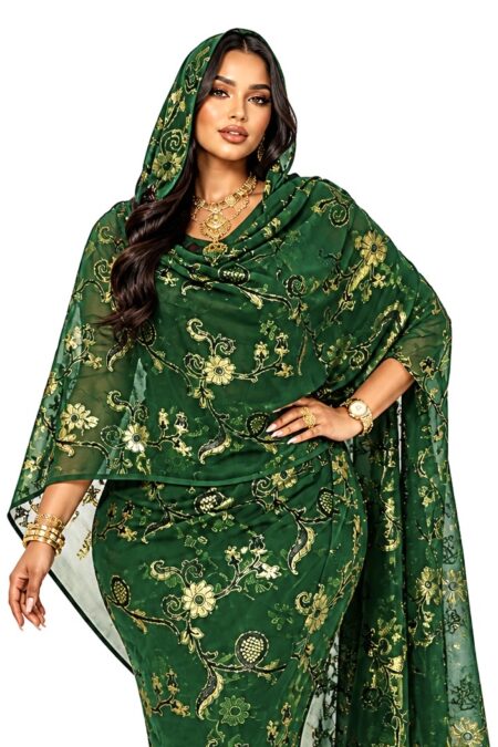 Green Petrol Floral Sparkle Half Width Silk