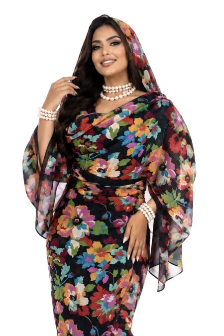 Black Charcoal Floral Half Width Voile