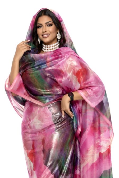 Shades Of Pink Pattern Half Width Swiss Voile Lame
