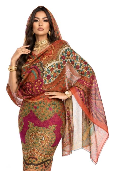 Orange/Pink Pattern Half Width Voile