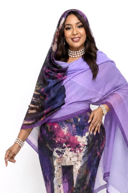 Shaded Purple Floral Half Width Voile