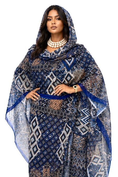 Navy Blue Pattern Full Width Voile