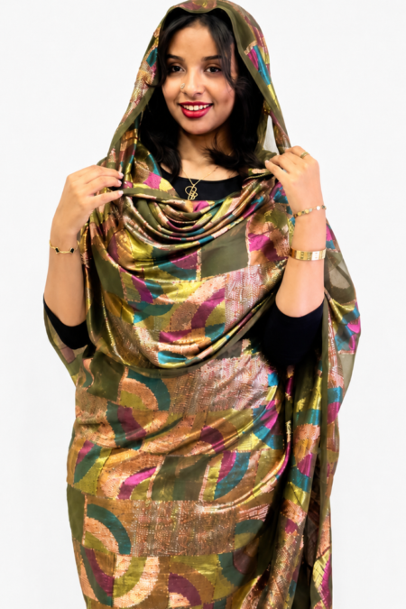 Kaki Pattern Sparkle Half Width Silk