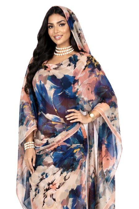 Navy Salmon Floral Half Width Voile