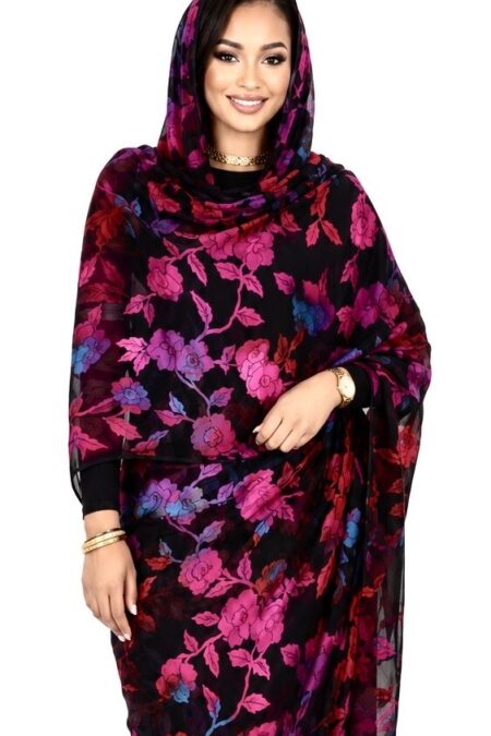 Fuchsia Floral Jacquard Half Width Silk
