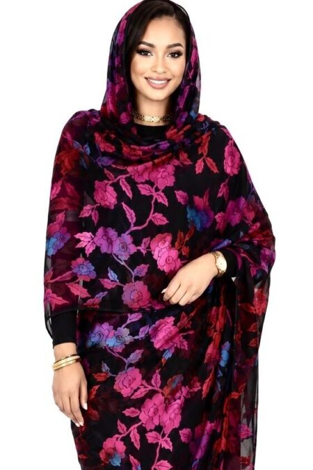 Fuchsia Floral Jacquard Half Width Silk