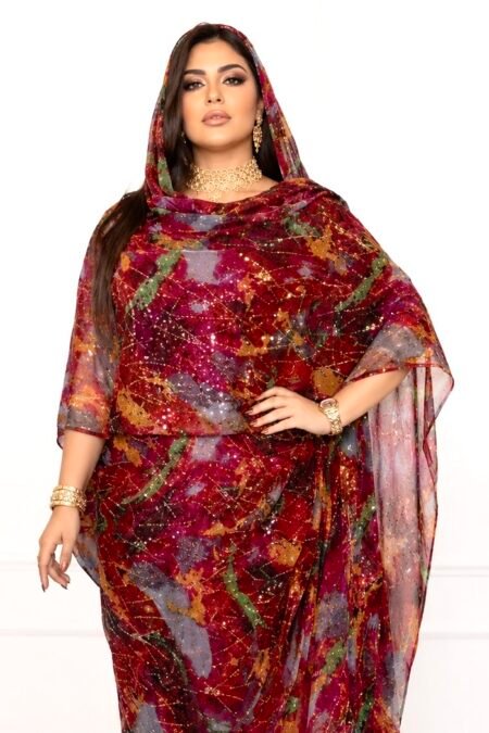 Maroon Pattern Sparkle Half Width Silk