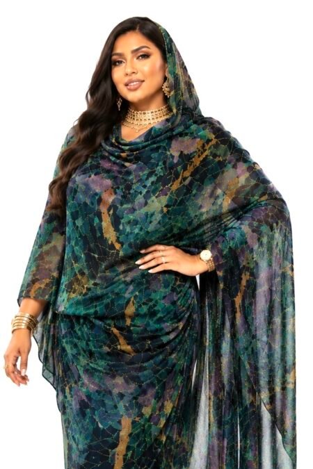 Petrol Green Pattern Sparkle Half Width Silk