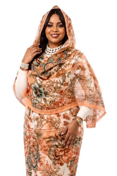 Peach Floral Half Width Swiss Voile
